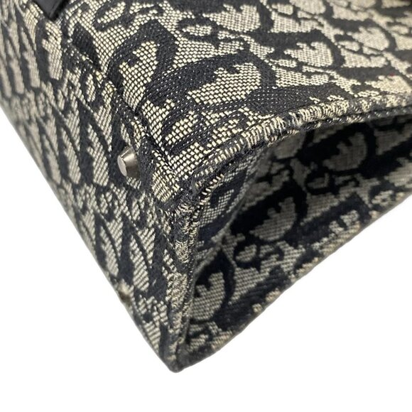 Auth DIOR/ChristianDior Saddle Bag Black Cream Jacquard Leather Handbag - Picture 7 of 16